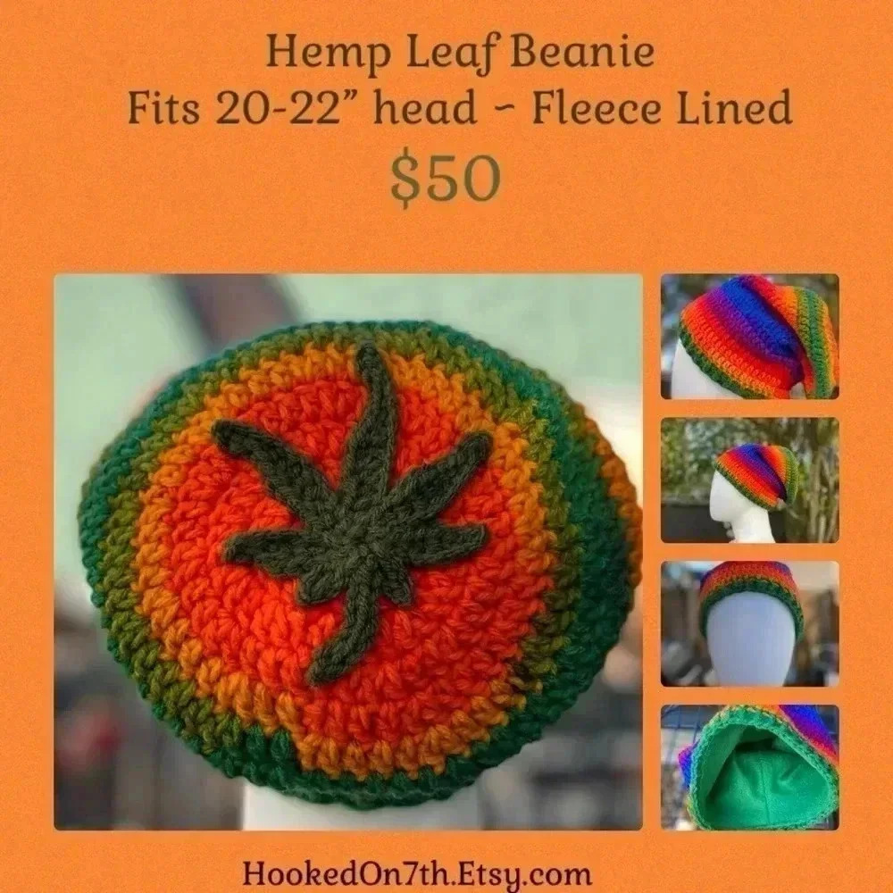 Hemp Leaf Mary Jane Slouchy Hat‎ Fleece Lined